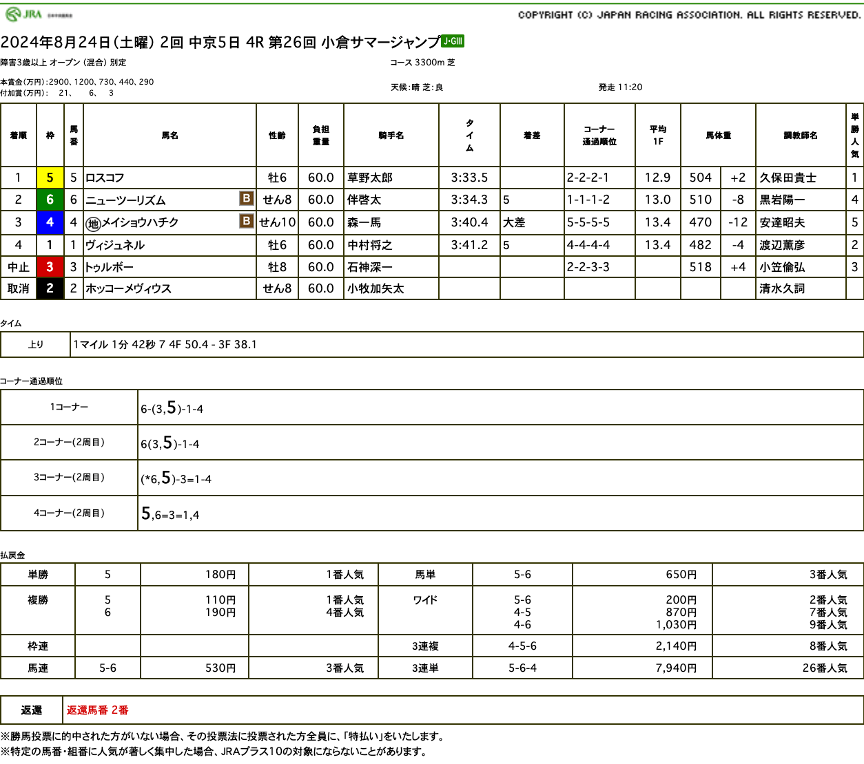 ロスコフ（オルフェーヴル産駒）が直線抜け出し小倉サマージャンプを制して重賞初制覇